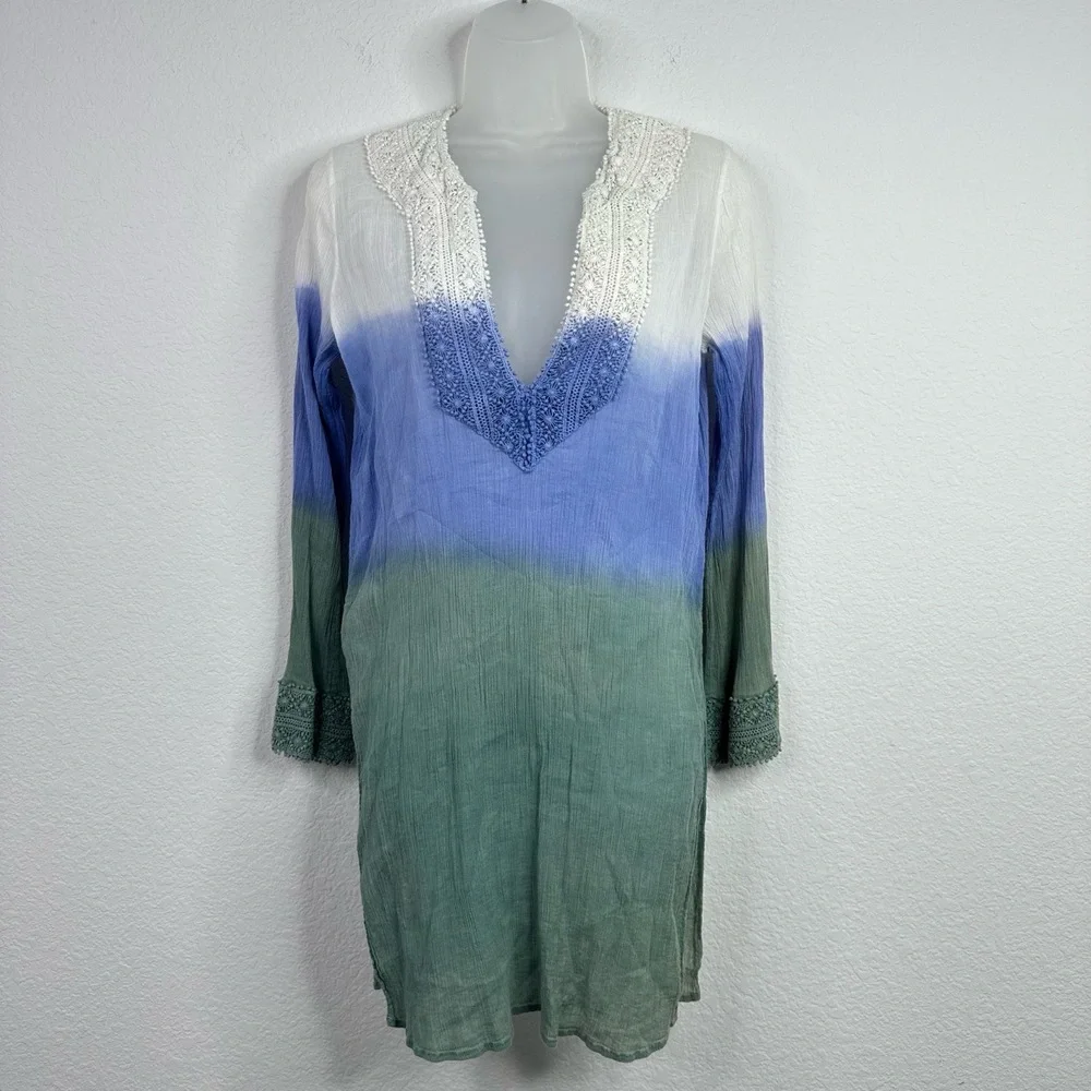 Florabella Dress Womens M Ombre Gauzy Lace Trim Cover Up Beach Vacation Boho